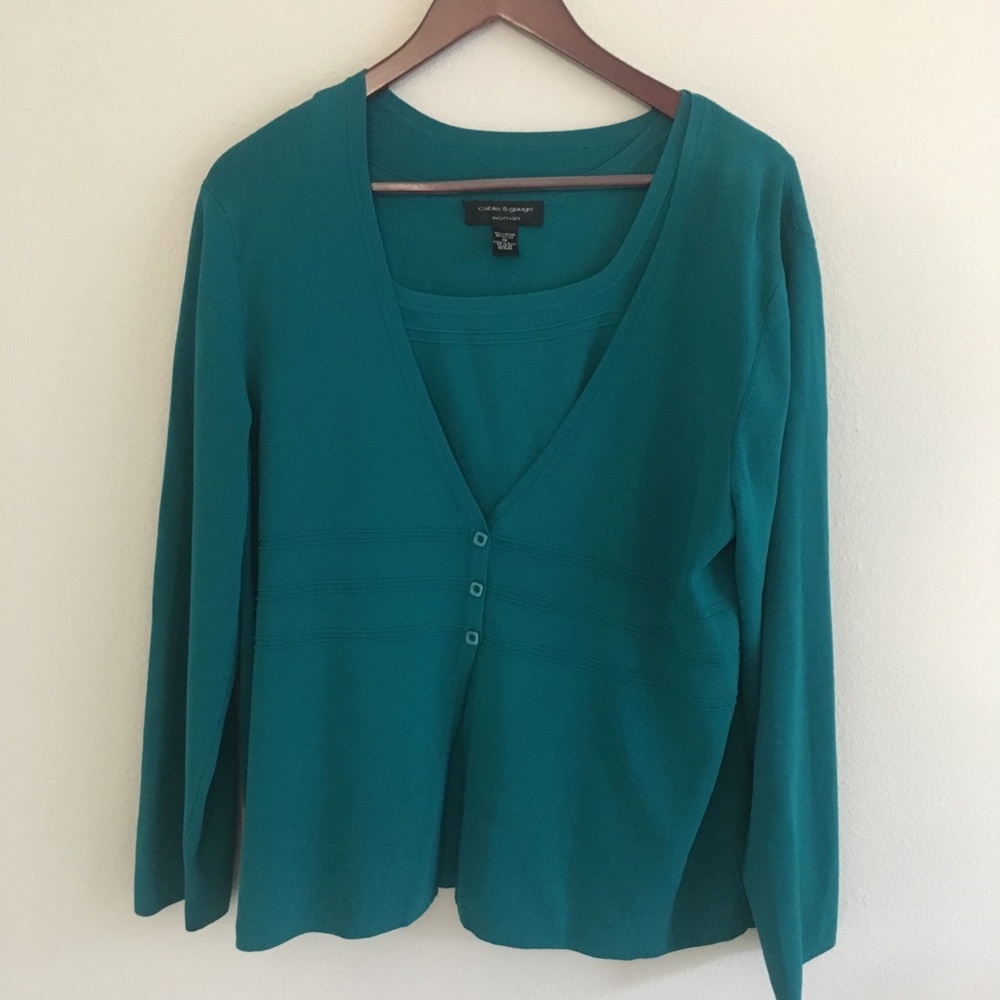 FINAL Cable & gauge 1X plus sweater set green knit